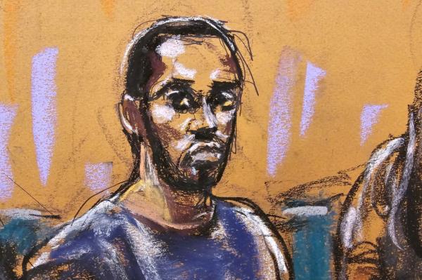 Sketch of Diddy during his bail hearing in federal court on September 18, 2024.